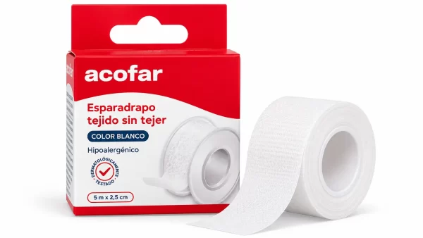 Esparadrapo acofar tejido sin tejer 1 unidad 5 m x 2,5 cm color blanco