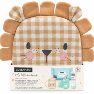 Suavinex baby my little backpack leon 1 envase crema del pañal 300 ml + 1 envase baby cologne 100 ml + biberon con asas + 6 meses 150 ml + toallitas dermohidratantes 25 unidades