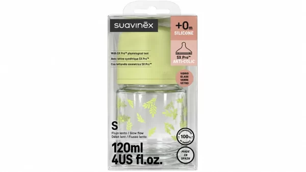 Suavinex biberon vidrio tetina fisiologica silicona sx pro selection + 0m 120 ml flujo s